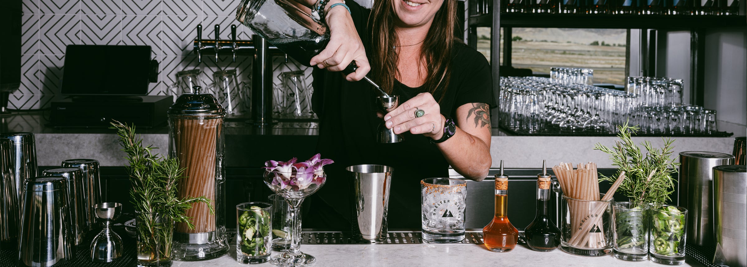 Shelter Distilling in the Montrose, CO, Regional Airport Cocktails and Draft Beer. Located upstairs at gates 5 & 6