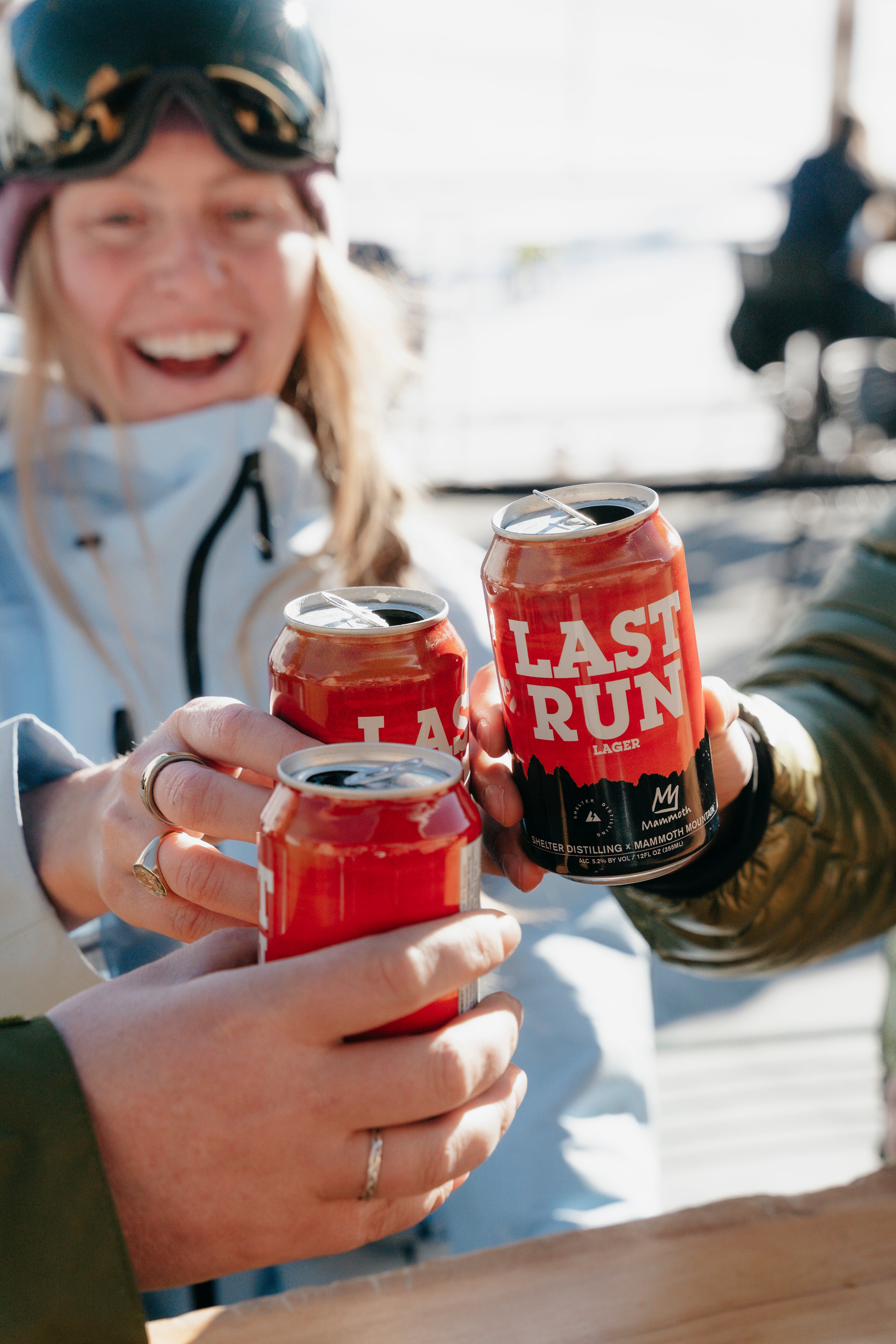 Last Run Lager at Mammoth Mountain Ski Resort Cheers on the deck